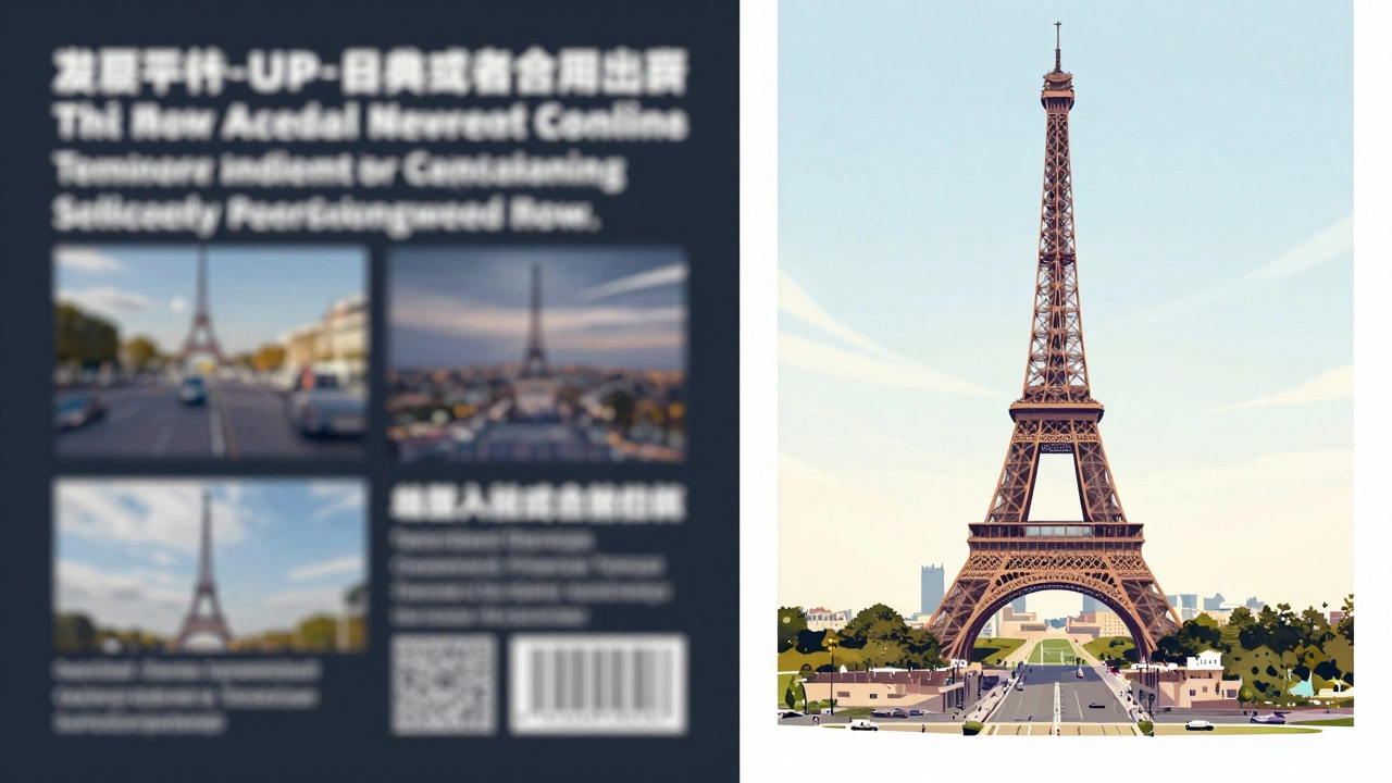 Side-by-side comparison of a违规 ad and a compliant ad design.